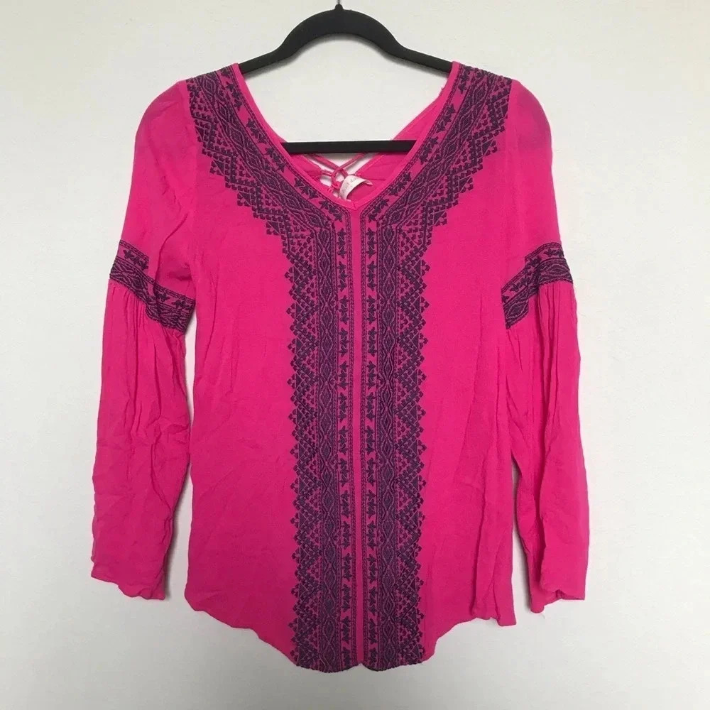 Altar'd State Hot Pink Lace Peasant Blouse